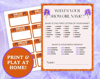 Printable What's Your Showgirl Name Game, Vegas Bachelorette Party, Girls Birthday