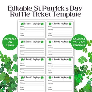 Bearbeitbare St. Patricks Day Raffle Ticket-Vorlage, Spendenaktion, Schul PTO Fundraiser RAF01