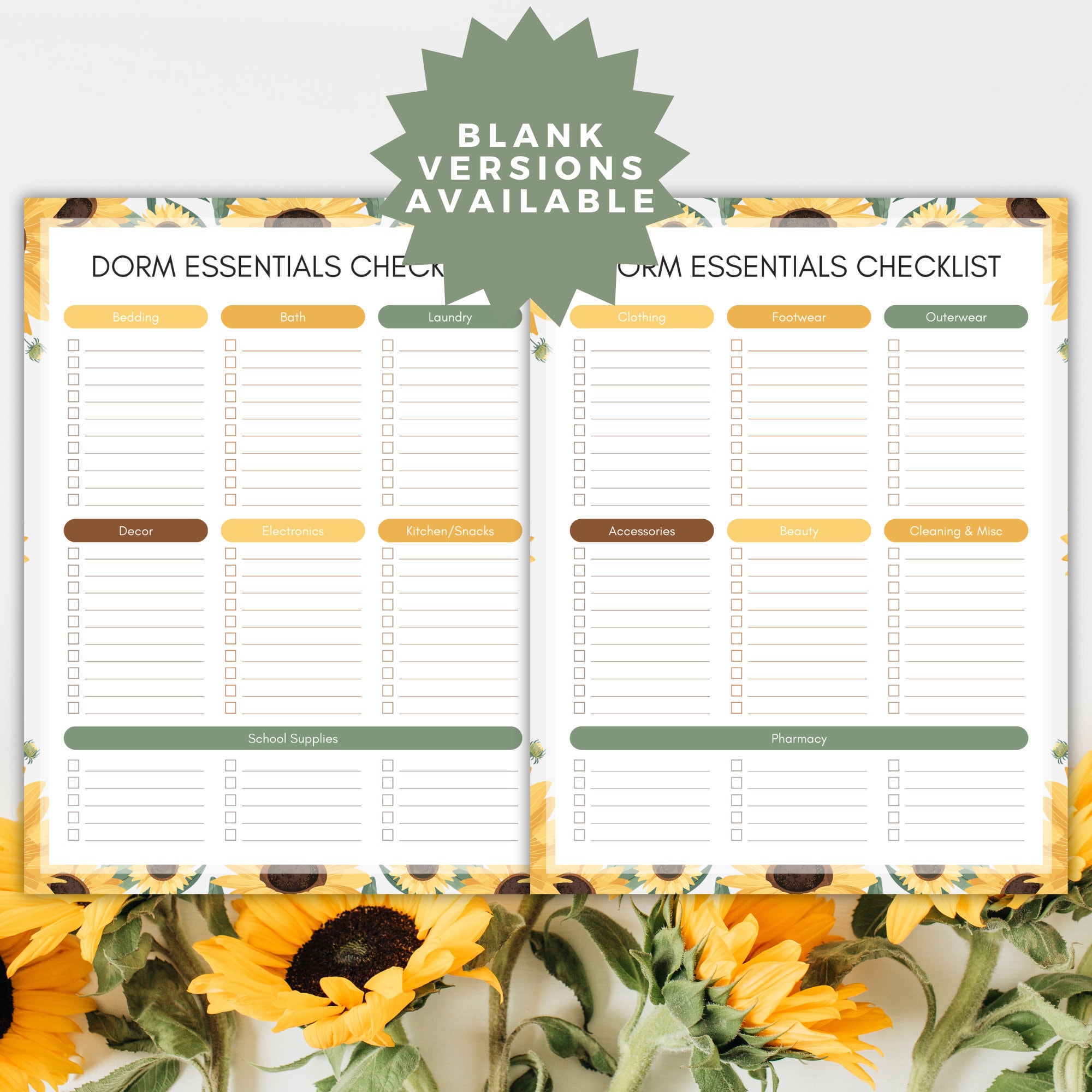 Printable Dorm Room Essentials Checklist A Sunflower Floral Aesthetic ...