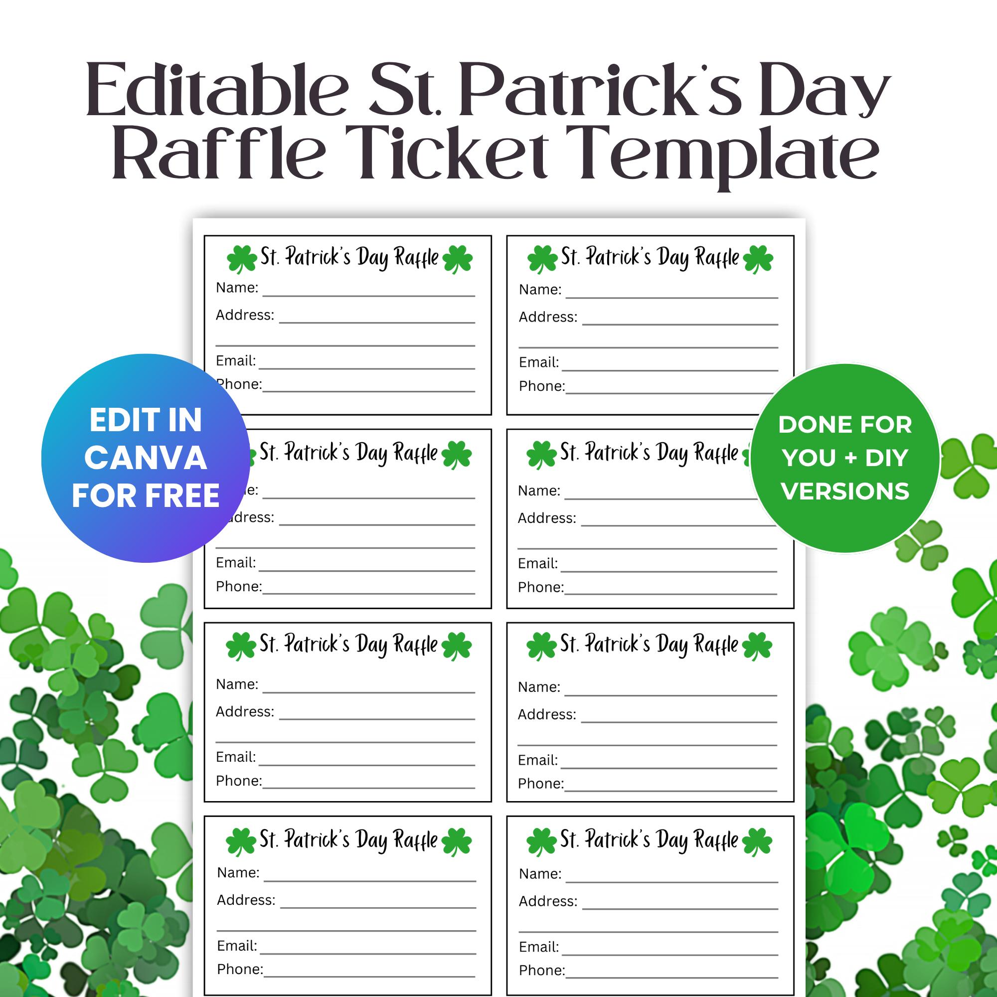Pto Day Raffle Editable St Patricks Day Raffle Ticket Template, Fundraising Event ...