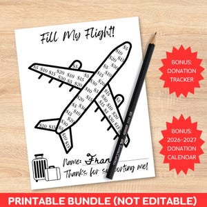 Printable Exchange Student Study Abroad Fundraising Bundle: Fill My Airplane, Pick a Date Donation Calendar + Fundraiser Tracker