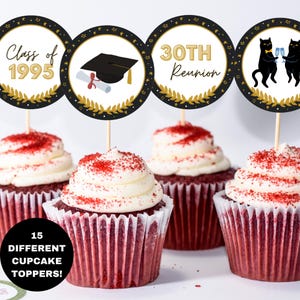 Printable Class of 1995 Cupcake Toppers, 30th Class Reunion Decor, High School Reunion