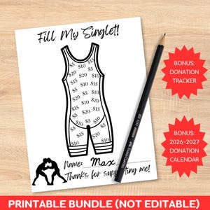 Printable Wrestling Fundraising Bundle: Fill My Singlet, Pick a Date Donation Calendar + Fundraiser Tracker
