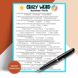 Jogo de perguntas e respostas sobre o verão, para imprimir: Curiosidades de bar, Quebra-gelo para o trabalho, Atividade divertida de verão TRIV02