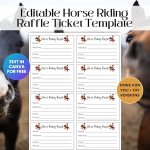 Bearbeitbares Reiten Fundraiser Raffle Ticket Vorlage, Spendenaktion, Schul PTO Fundraiser RAF01