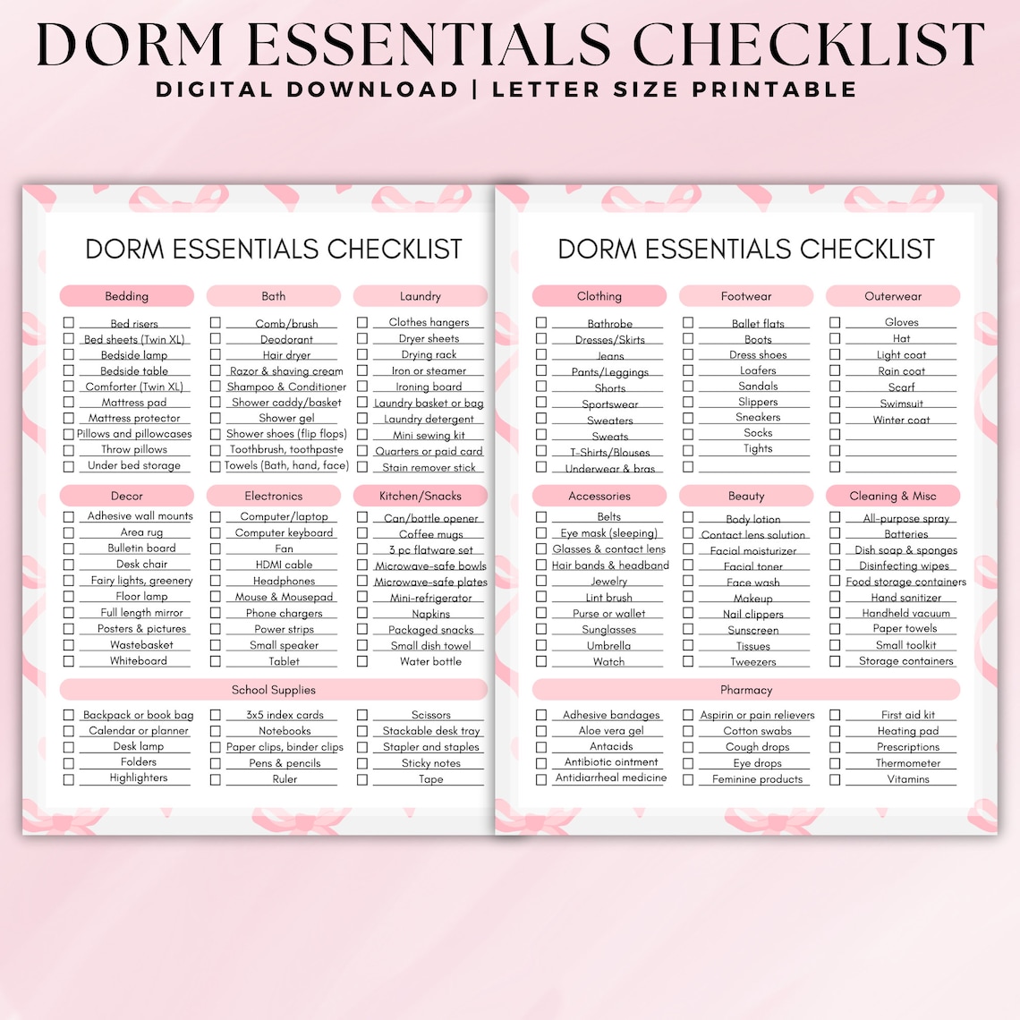 Printable Dorm Room Essentials Checklist - A Pink Bow Coquette ...