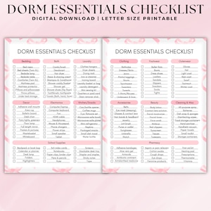Printable Dorm Room Essentials Checklist - A Pink Bow Coquette Aesthetic College Shopping List