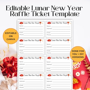 Bearbeitbare Lunar New Year Raffle Ticket-Vorlage, Chinesische Neujahrs-Spendenaktion, Schul PTO-Spendenaktion RAF01
