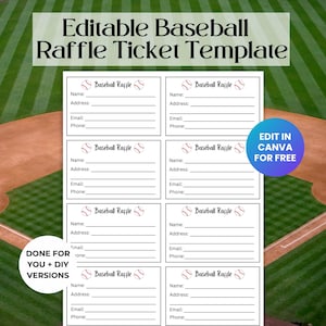 Bearbeitbare Baseball-Verlosungskarte, Spendenaktion für Baseball-Mütter, Schul-PTO-Spendenaktion RAF01