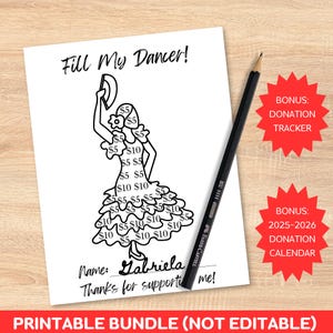Printable Flamenco Dancer Fundraising Bundle: Fill My Dancer Fundraiser, Pick a Date Donation Calendar + Fundraiser Tracker