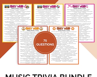 Printable Crazy Weird Music Decades Trivia Game Bundle, Pub Trivia, Icebreaker Games TRIV02