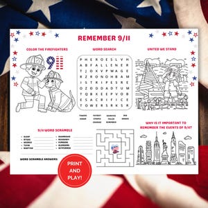 Afdrukbare placemats voor 9/11 Remembrance Day: patriottische activiteiten voor gezinnen en klaslokalen
