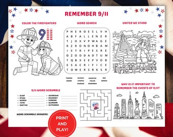 9/11 Remembrance Day Printable Placemats: Patriotic Activities for Families and Classrooms