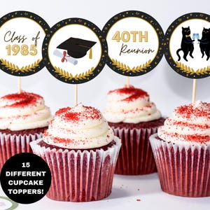 Printable Class of 1985 Cupcake Toppers, 40th Class Reunion Decor, High School Reunion