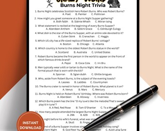 Printable Crazy Weird Burns Night Trivia Game, Robert Burns, Pub Trivia, Icebreaker Games, Robbie Burns TRIV02