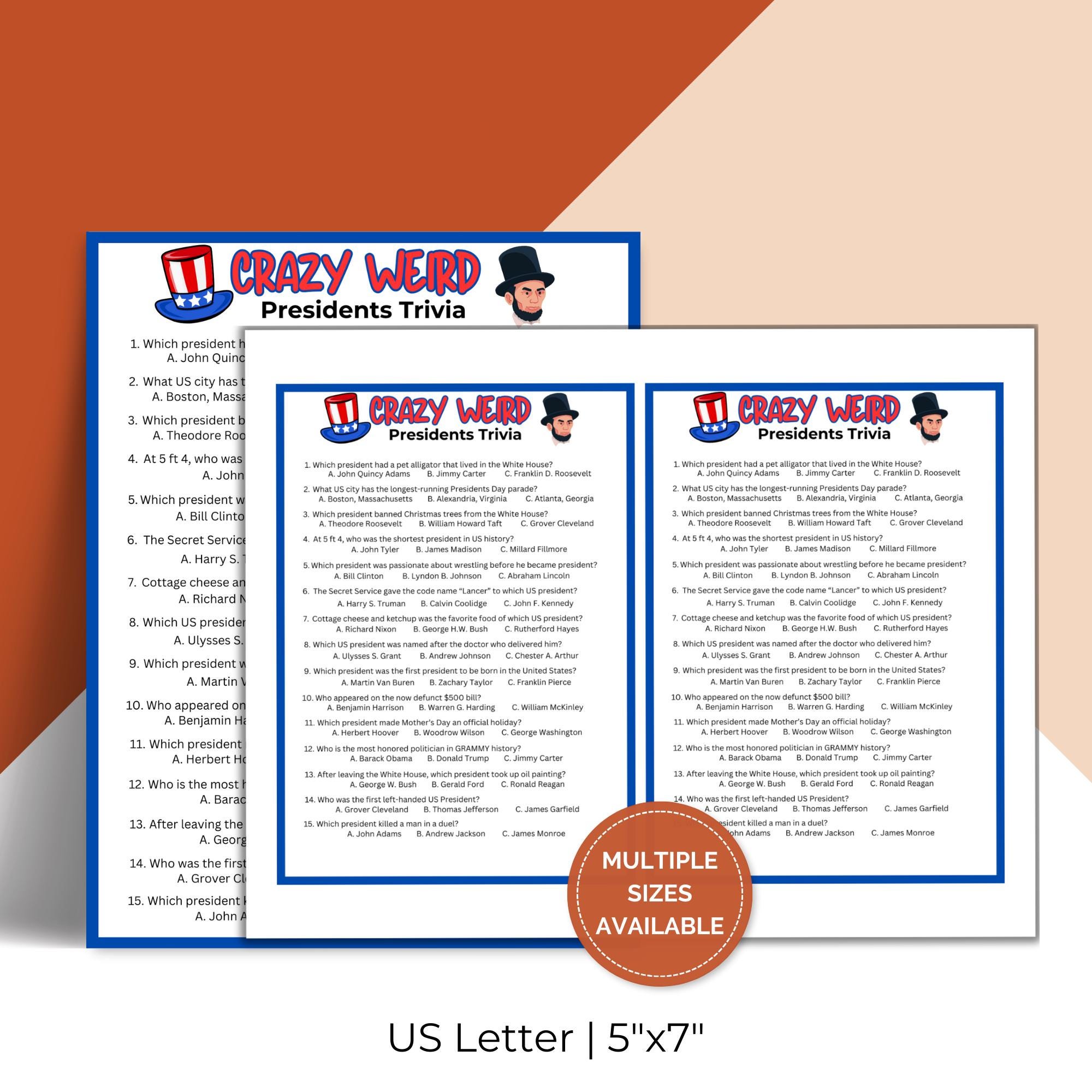 Printable Crazy Weird Presidents Trivia Game Perfect for Presidents Day ...