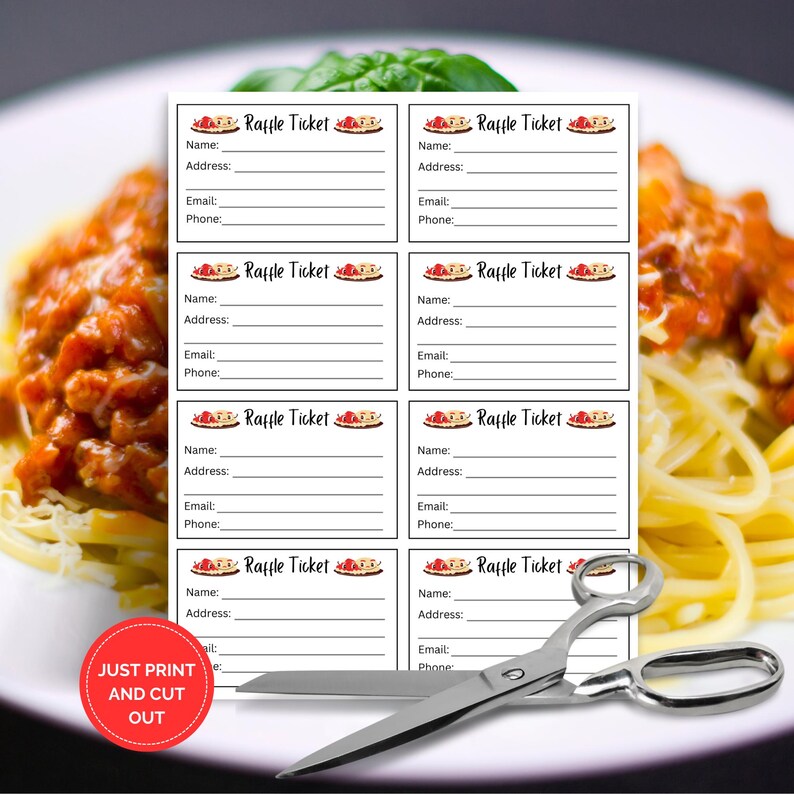 Editable Spaghetti Dinner Fundraiser Raffle Ticket Template, School ...