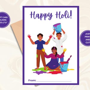 Portatarjetas de regalo Holi imprimible, perfecto para celebraciones hindúes, obsequios para la India