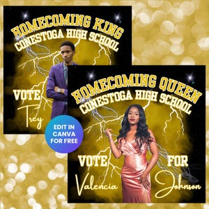 Editable Homecoming Queen and King Flyer Bundle, Vote for Me Hoco Class Campaign, Homecoming Court, Yellow Bootleg Rap Tee Design