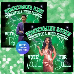 Editable Homecoming Queen and King Flyer Bundle, Vote for Me Hoco Class Campaign, Homecoming Court, Green Bootleg Rap Tee Design