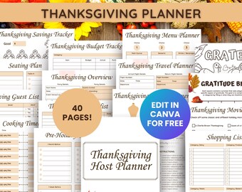 Editable Thanksgiving Holiday Hosting Meal Planner, Canadian Thanksgiving, Turkey Day Event Planner, Thanksgiving Menu, Thanksgiving Games