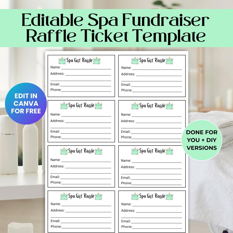 Med Spa Raffle Sign Editable Spa Gift Basket Raffle Ticket Template, Fundraising Event ...