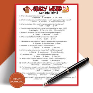 Printable Crazy Weird Canada Trivia Game, Pub Trivia Night, Icebreaker Games TRIV02