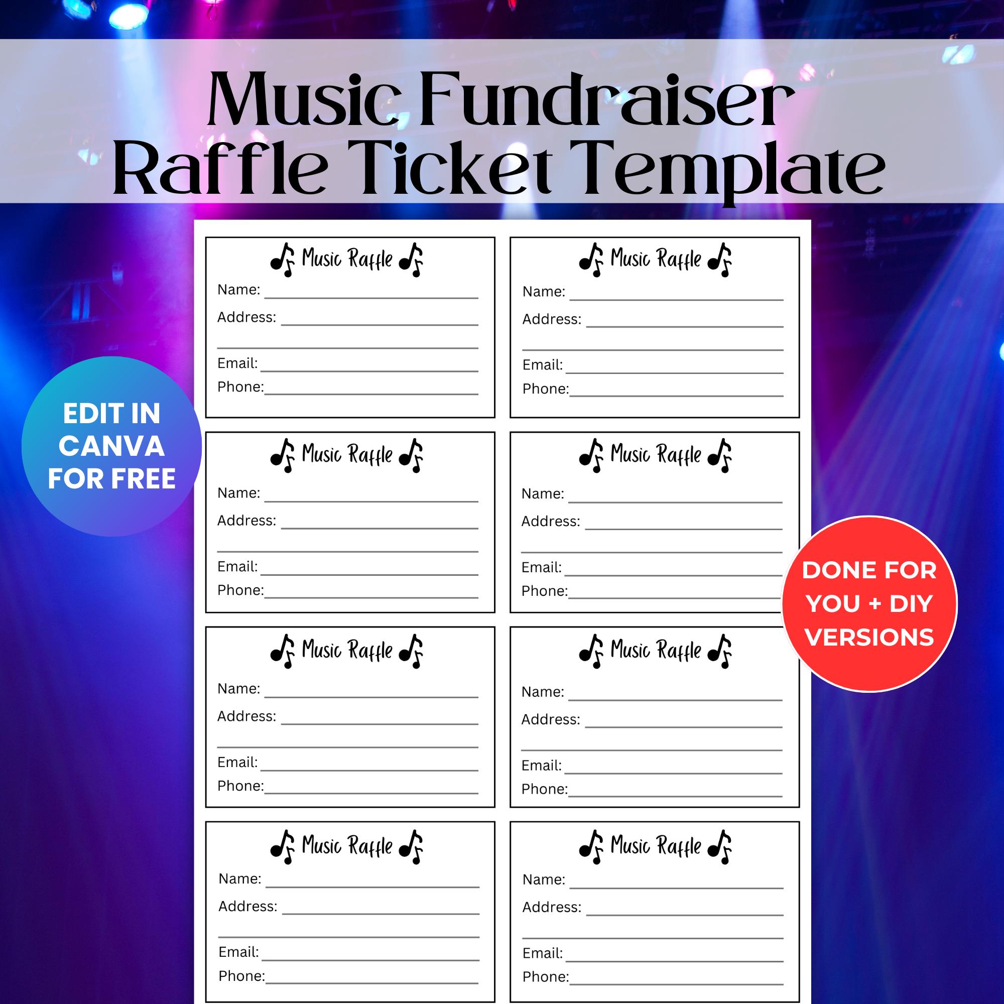 Music Raffle Fun Editable Music Raffle Ticket Template, Concert Fundraising Event ...