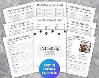 Editable Pet Care Planner for Dog and Cat Sitters, Neighborhood Pet Care Businesses, and Pet Lovers