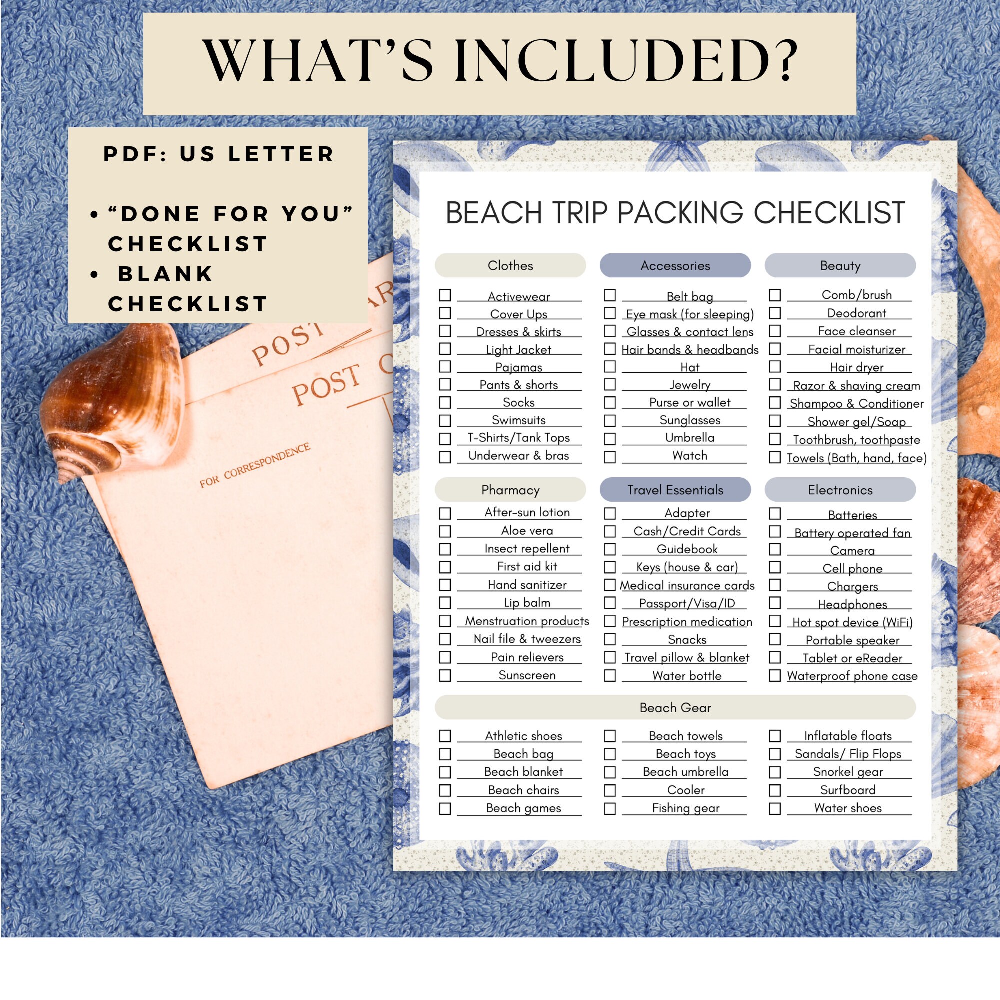 Shell Checklists Printable Family Beach Vacation Packing Checklist for All Your Travel ...