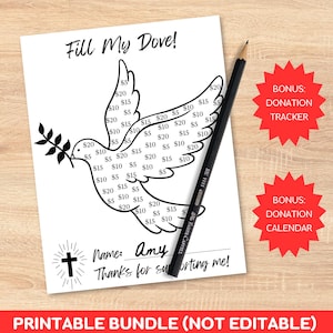Printable Fill My Dove Church Fundraiser Bundle, Fundraiser Calendar, Donations Tracker, Quick Fundraising for Mission Trip, Church Camp