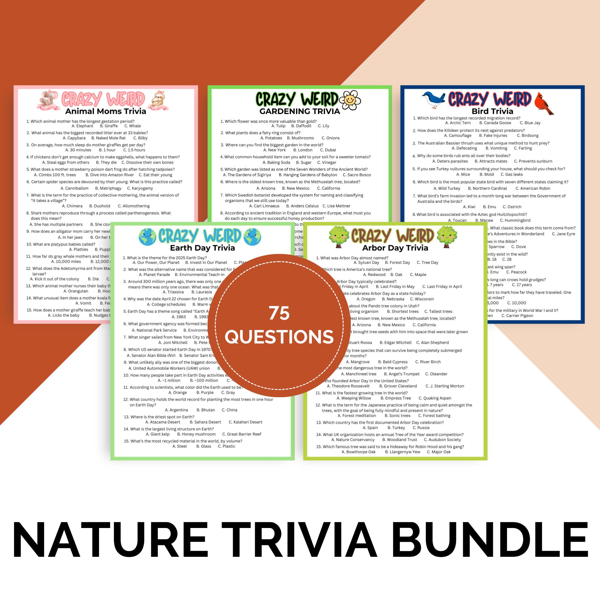 Unique Trivia Printable Crazy Weird Nature Lovers Trivia Game Bundle, Pub Trivia ...