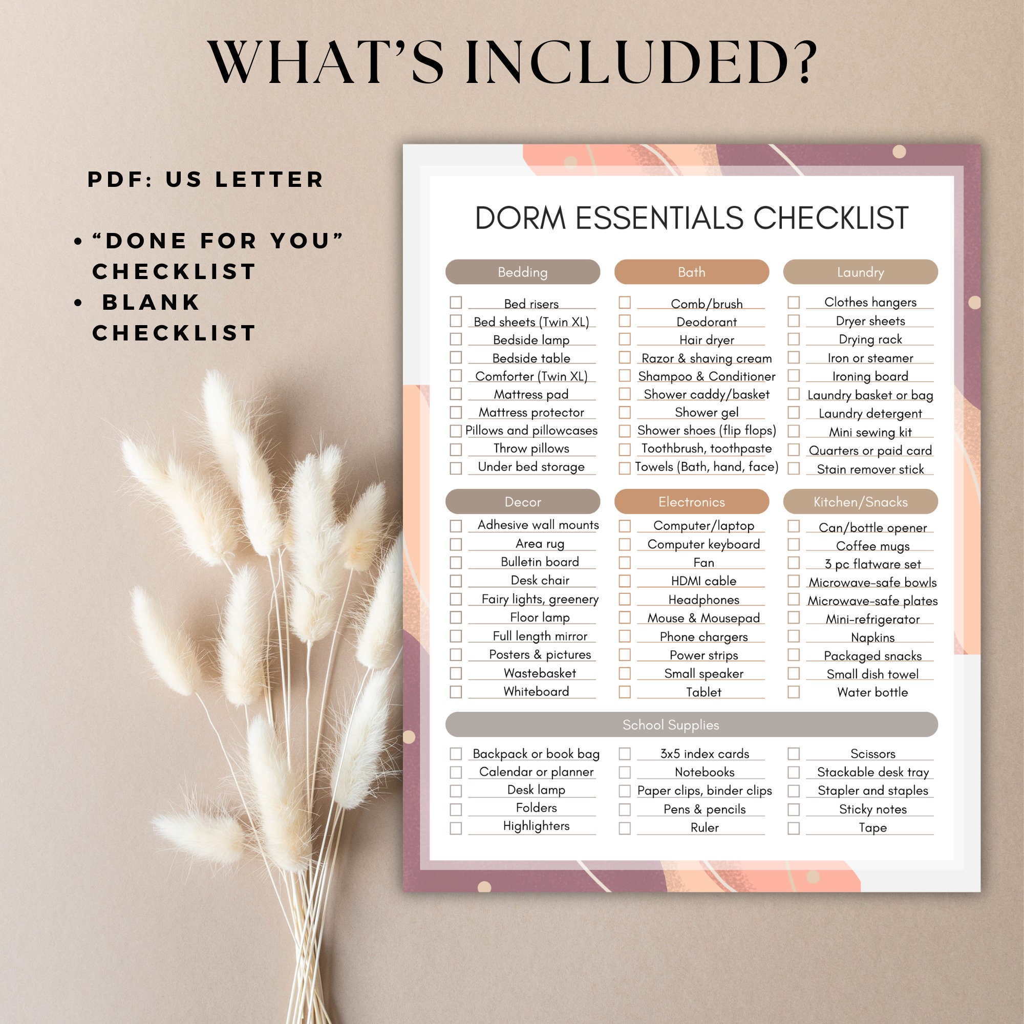 Editable College Dorm Essentials Checklist - A Printable Boho Granola ...