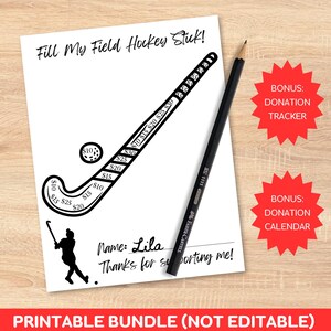 Druckbares Feldhockey Spendenpaket: Fülle meinen Feldhockey Stick, wähle ein Datum, spendenkalender + Fundraiser