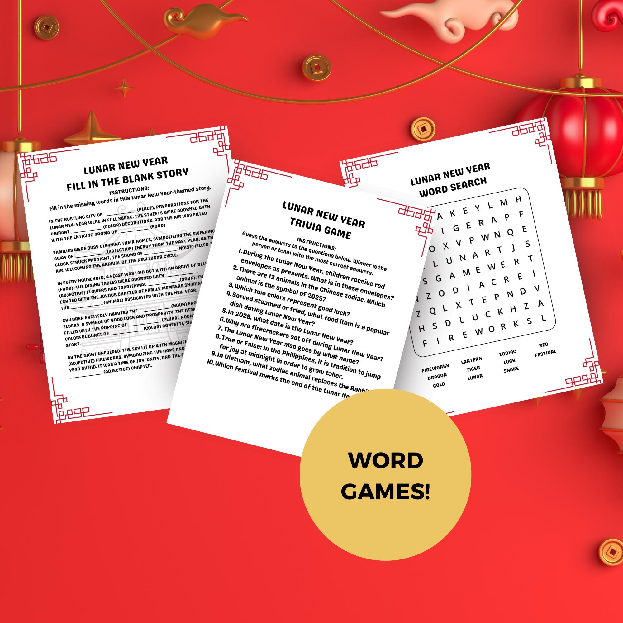 Printable Lunar New Year 2025 Activity Bundle, Chinese New Year, Year