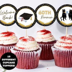 Druckbare Klasse Wiedersehen Cupcake Toppers, Klasse Wiedersehen Dekor, High School Wiedersehen, College Wiedersehen