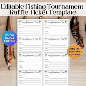 Bearbeitbares Angelturnier-Spendenaktions-Verlosungsticket-Vorlage, Bass Shopping Club-Spendenaktion, Tiefsee-Sportfischen RAF01