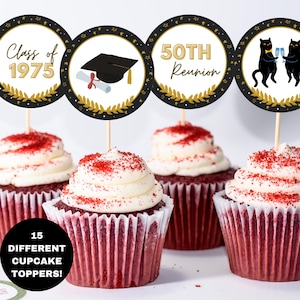Druckbare Klasse von 1975 Cupcake Toppers, 50th Class Reunion Decor, High School Reunion