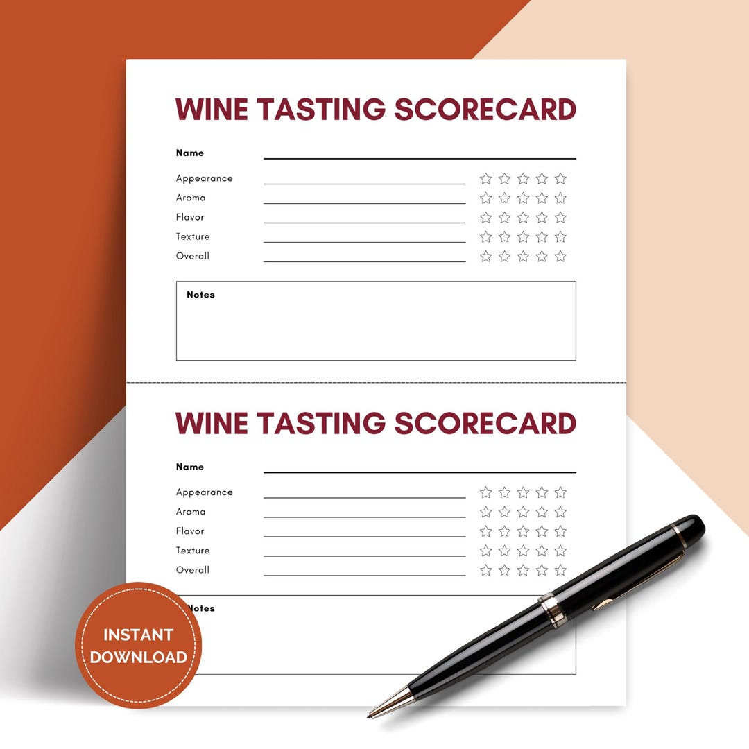 Printable Wine Tasting Score Cards for Wine Themed Party, Winery Outing ...