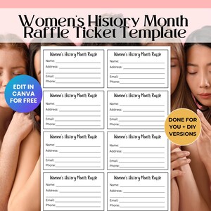 Bearbeitbare Frauengeschichte Monat Raffle Ticket Vorlage, Internationaler Frauentag Spendenaktion, Schul PTO Spendenaktion RAF01