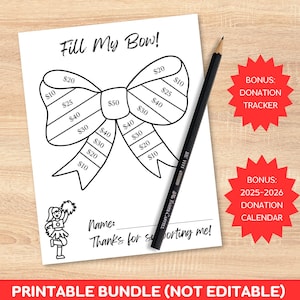 Printable Fill My Bow Fundraiser Bundle, Cheer Bow Fundraiser, Fundraiser Calendar, Donations Tracker, Quick Fundraiser