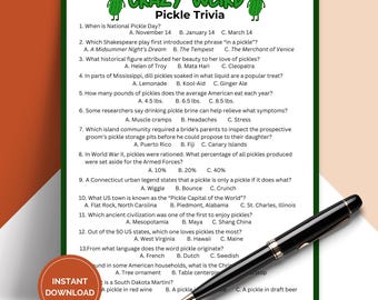 Printable Crazy Weird Pickle Trivia Game, Pub Trivia Night, Icebreaker Games for Pickle Lovers TRIV02