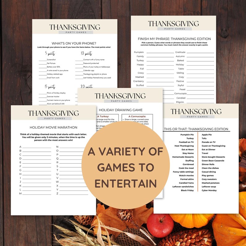 Printable Thanksgiving Games Bundle for Adults Thanksgiving Bingo