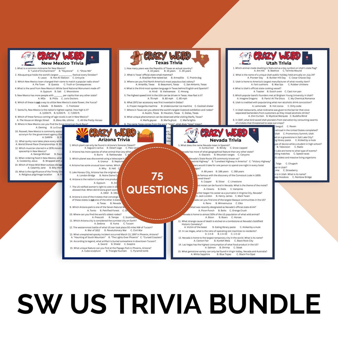 Southern Trivia Printable Crazy Weird Southwest States Trivia Game Bundle, Pub Trivia ...