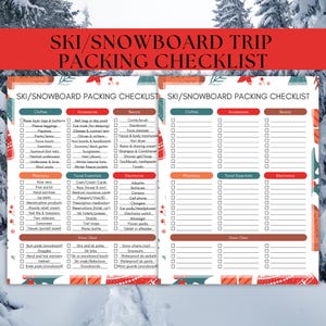 Printable Red Ski and Snowboard Travel Checklist for all Your Travel Essentials, Christmas Vacation to Lake Tahoe, Breckenridge, Aspen