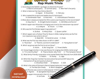 Printable Crazy Weird Rap Music Trivia Game, Hip Hop Pub Trivia, Icebreaker Games TRIV02