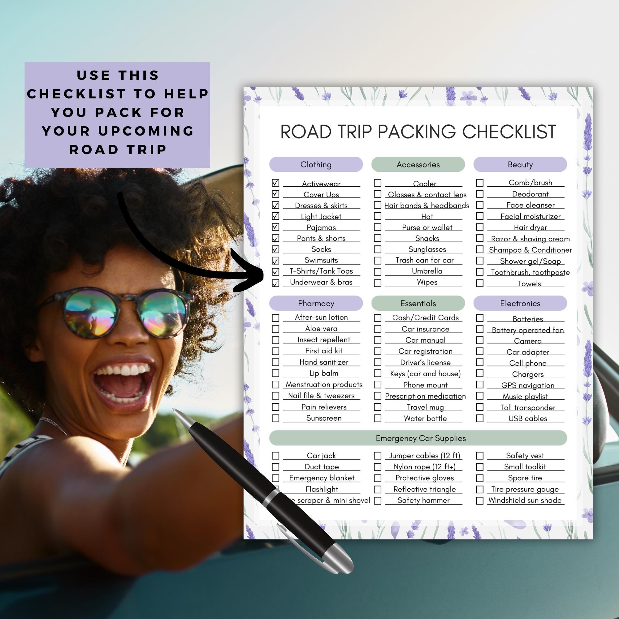 Ultimate Road Trip Packing Checklist - Printable Travel Essentials Car ...
