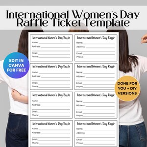 Bearbeitbare Lotterielos-Vorlage für den Internationalen Frauentag, Spendenaktion für den Monat der Frauen, PTO-Spendenaktion für die Schule RAF01