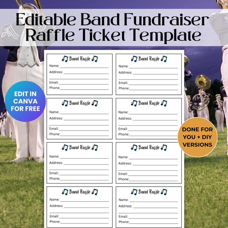 Music Raffle Editable Band Raffle Ticket Template, Marching Band Fundraising Event ...