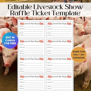 Bearbeitbare Livestock Show Fundraiser Raffle Ticket Vorlage, Fundraiser Veranstaltung, Schule PTO Fundraiser RAF01